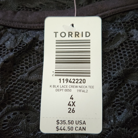 Torrid Black Lace Crew Neck Top》 Nwt - Picture 2 of 2